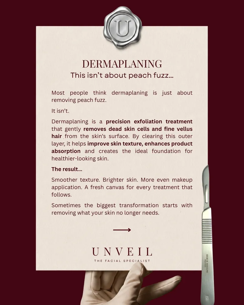 Dermaplaning facial treatment explainer at Unveil The Facial Specialist Harrow